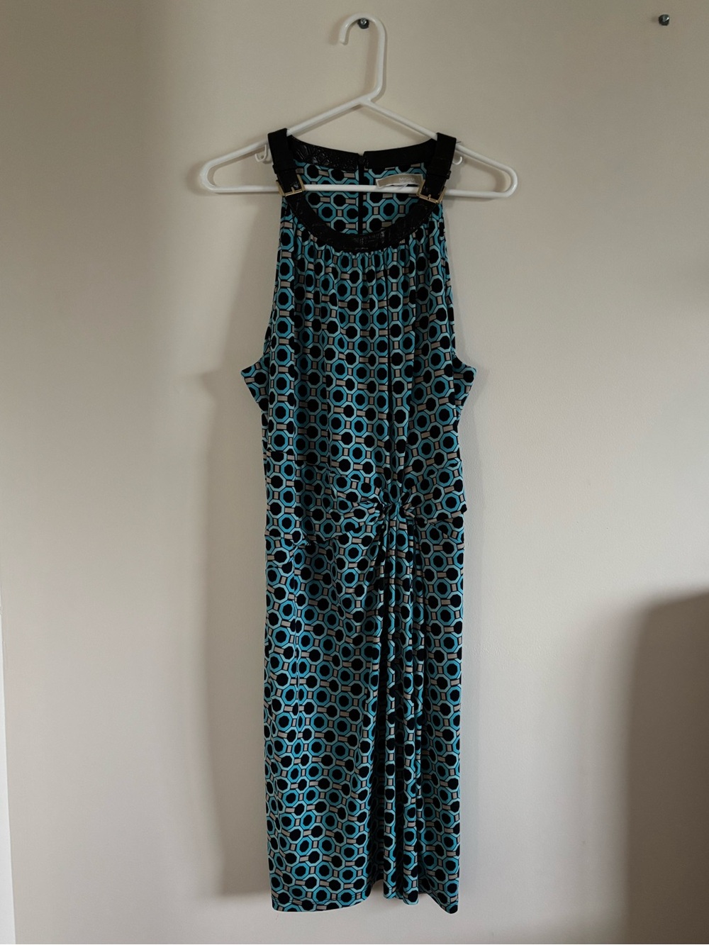 Michael Kors Teal and Black Geometric Halter Maxi Dress
